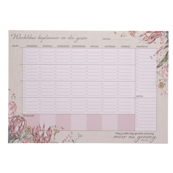 A3 Weeklikse tafel beplanner - Mag Jy Elke Dag Genade Ontvang, Meer As Genoeg Afrikaans