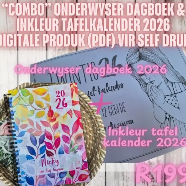 2026 COMBO: Onderwyser Dagboek + Inkleurtabel Kalender (PDF – Digitale Produkte) | R199
