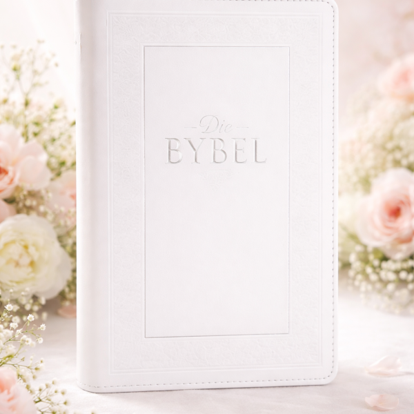 NLV Wit Kunsleer Huweliksgeskenk Bybel – Mnr & Mev met Duimgrepe