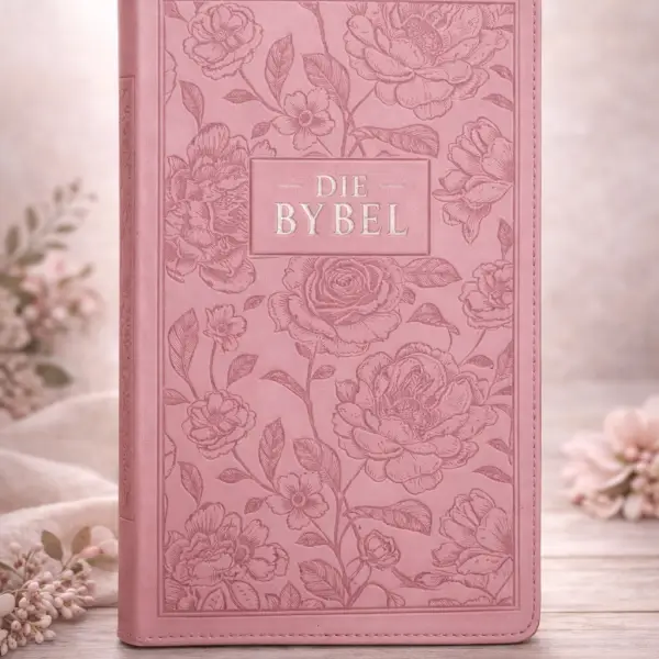 NLV Pienk Blomme Kunsleer Bybel – Ritssluiter & Duimgrepe