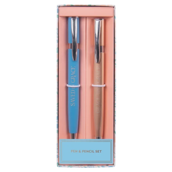 Saved by Grace & Grace Upon Grace Turquoise Pen and Rose Gold Pencil Set