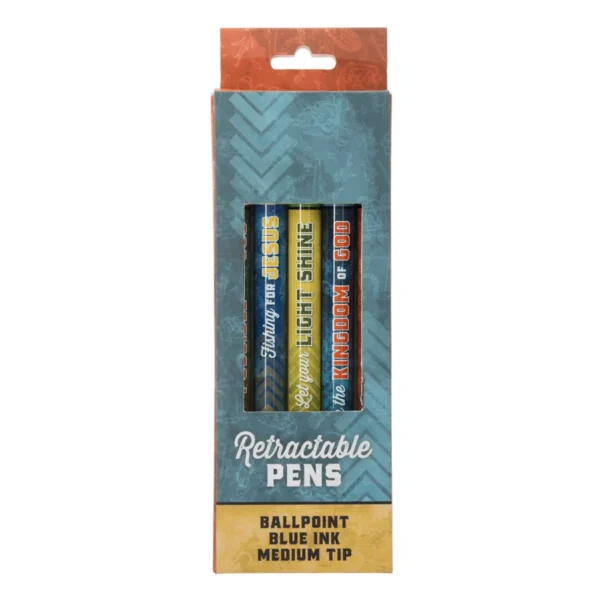 Life Is an Adventure with Jesus Five-Piece Retractable Ballpoint Pen Set with Blue Ink
