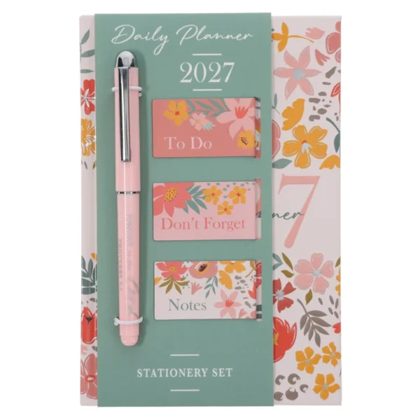 2027 Diary - General Christian Daily Planner for Women - Coral - Hardcover with Stationery Set
