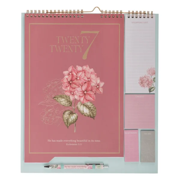 2027 Kalender- en Skryfbehoeftestel met Pen – Rose  (Engelse Produk)